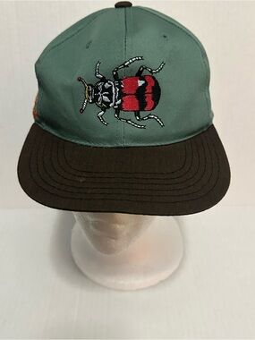 Vintage Wild Kingdom Beetle Bug Snapback Hat ANNCO Green Embroidered Cap